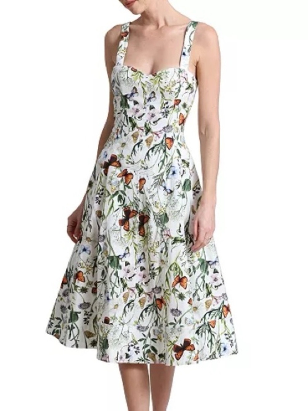 Avec Les Filles Butterfly Floral Botanical Fit Flare Midi Dress 12 Wedding Guest - Picture 2 of 16